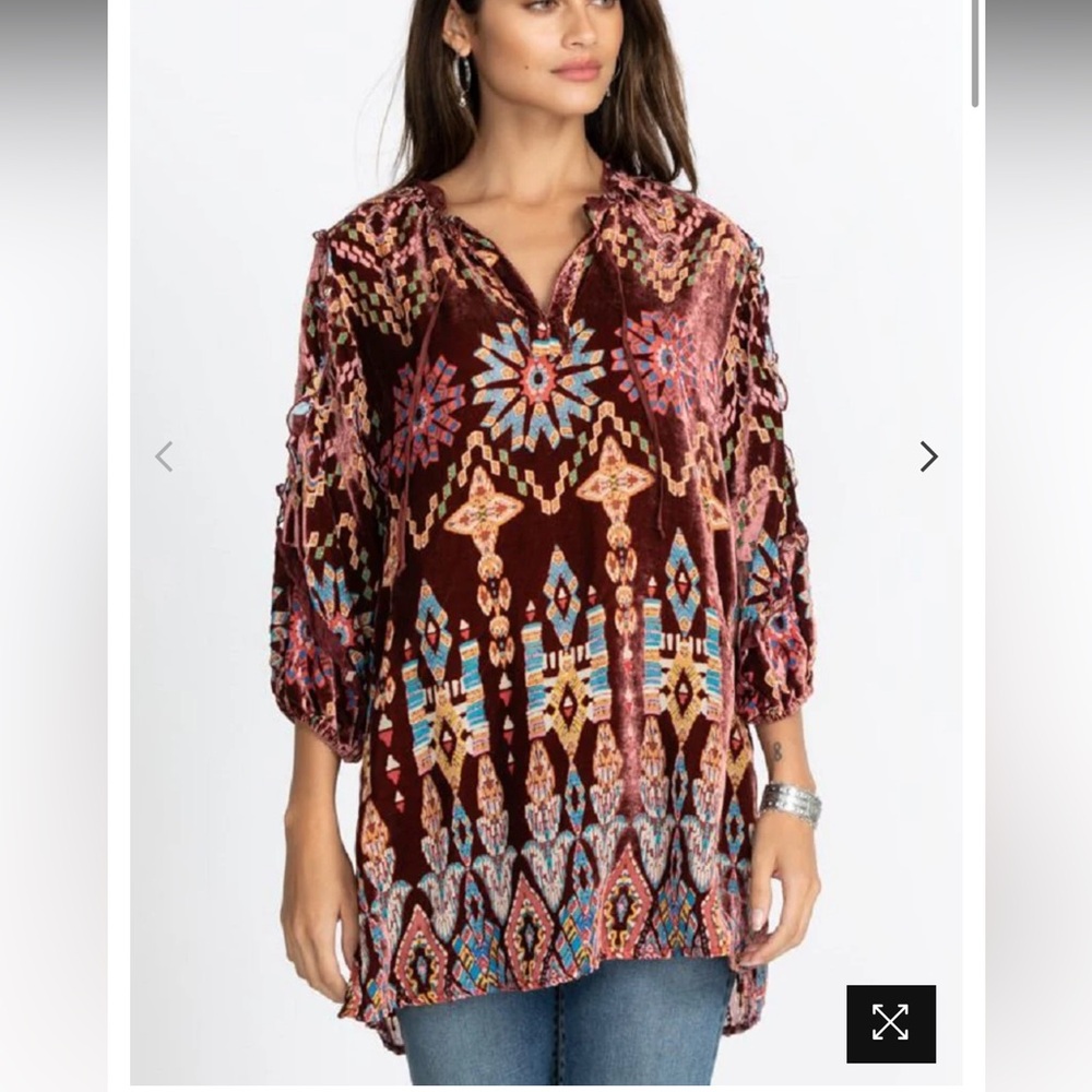 Johnny Was Burnout Mali Tunic Top Shirt Burgundy Velvet Brown Size Small